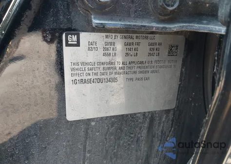 2013 Chevrolet Volt из США, поврежденный, VIN 1G1RA6E47DU134305